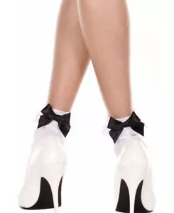 Neu Music Legs blickdichte knöchelhohe Socken mit Spitze und Schleife ML-546-WEISS/SCHWARZ OS - Bild 1 von 1