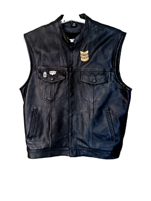 Chaleco Harley Davidson Cuero Negro •Wausau Wisconsin Capítulo Talla 48 Foto 1 de 4