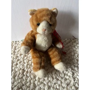 1992 TY CLASSIC Mitten Striped Orange Cat Red Bow 8" Seated *missing whiskers - Picture 1 of 9