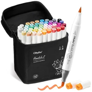 Ohuhu Illustration Markers, Brush Type, Brush & Soft Chisel, 48 Colors, 49-Piece - Picture 1 of 7