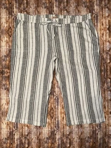 PER SE Women’s Drawstring Capri Pants Size 2X Striped Linen Blend Black/White - Picture 1 of 4