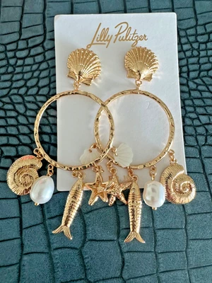 Lilly Pulitzer Summer Serenade Charm Hoop Earrings Gold Metallic - Image 1 of 4