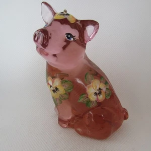 Fenton Rosemilk OOAK Pansies M. REYNOLDS Hand Painted Piglet W545 - Picture 1 of 6