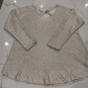 Blusa Top Stem & Vine Marfil Metálico Cruzado Fiesta Talla 1X Eventos Vacacionales - Imagen 1 de 11
