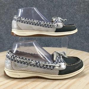 Sperry Boat Shoes Women 8.5M Navy Silver Angelfish Critters Mesh Nautical Deck - Picture 1 of 17