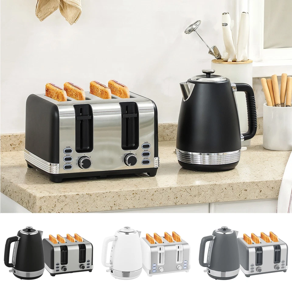 1.7L 3000W Rapid Boil Kettle and 4 Slice Toaster Set w/Strix Thermostat - Image 1 of 1
