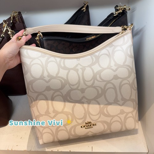 Borsa a tracolla grande Coach Laurel nuova con etichette in tela firmata schizzo CBH88 oro avorio