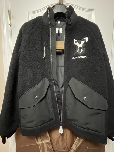 Giacca bomber BURBERRY Rabbit applicata in pile collo imbuto Nuovissima con etichette