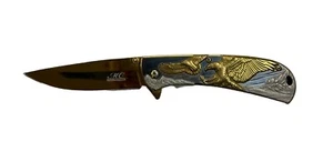 Master Cutlery Eagle / Mountain Scene Gold Assisted Folding Pocket Knife - Picture 1 of 4