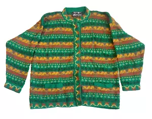 Damen 100 % Alpaka Wolle Strickjacke grün beige orange Fair Isle neu ohne Etikett Made Peru - Bild 1 von 5