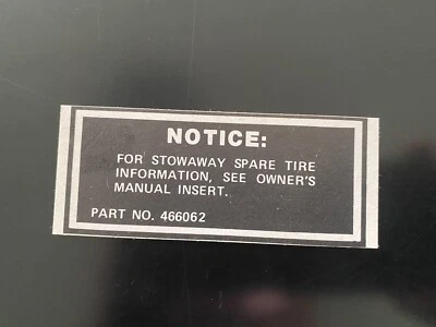 Chevrolet Corvette Camaro Z28 1978 polizón etiqueta de información de neumáticos de repuesto Foto 1 de 2