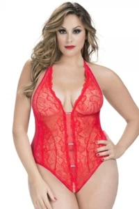 Oh La La Cheri - 3182X - Crotchless Lace Teddy - Queen - RED - Picture 1 of 6