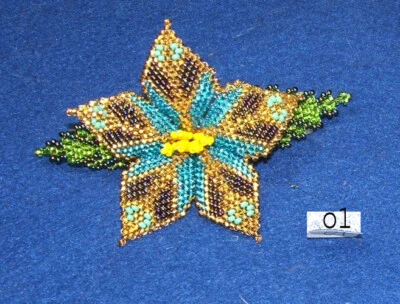 Desert Rose Floral Beaded Barrettes French Clip closure 4x3" Handmade - Image 1 of 2