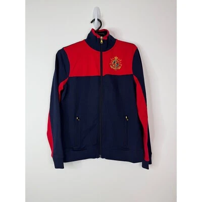 Chaqueta Lauren Ralph Lauren Mujer Pequeña Mediana Cremallera Completa Pista LRL Cresta Azul Marino Rojo Foto 1 de 4