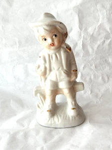 Figura Niño 5" Oro Blanco Borde Porcelana Pañuelo Sombrero Exterior Dama Angela - Imagen 1 de 6