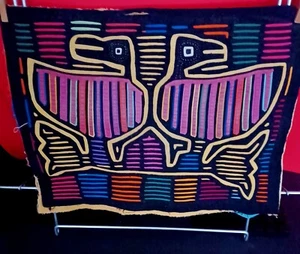 Vintage Kuna Mola Dual Birds Panama Reverse Applique Handstiched Textile - Picture 1 of 11
