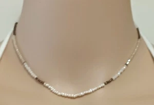 Seed Pearl Choker with Faceted White Iridescent and Copper Tone Seed Beads  - Picture 1 of 8