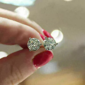 2ct Brilliant Lab Created Diamond Screw Back Stud Earrings 14k White Gold Plated - Picture 1 of 4