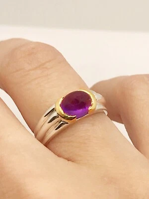 Tiffany & Co. Cabochon Cut Oval Amethyst Ring in Two-Tone SS & 18KYG Size 5.5 Foto 1 de 4