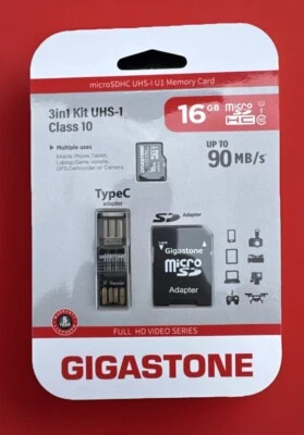 Gigastone 3in-1 Kit (16GB) microSDHC Memory Card + Micro-USB Adapter Class #AB - Image 1 of 2