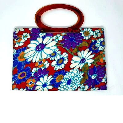 Vintage Retro Lady's Pride 60s Colorful Floral Flower Power Print Lucite Handle - Image 1 of 4