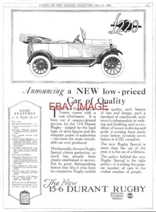 1924 Reklame Durant Rugby 15-6 Touring Modellauto Original Print Ad 728Axxx - Bild 1 von 2