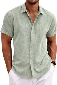 Men'S Linen Shirts Short Sleeve Casual Shirts Button down Shirt for Men Beach Su - Picture 1 of 12