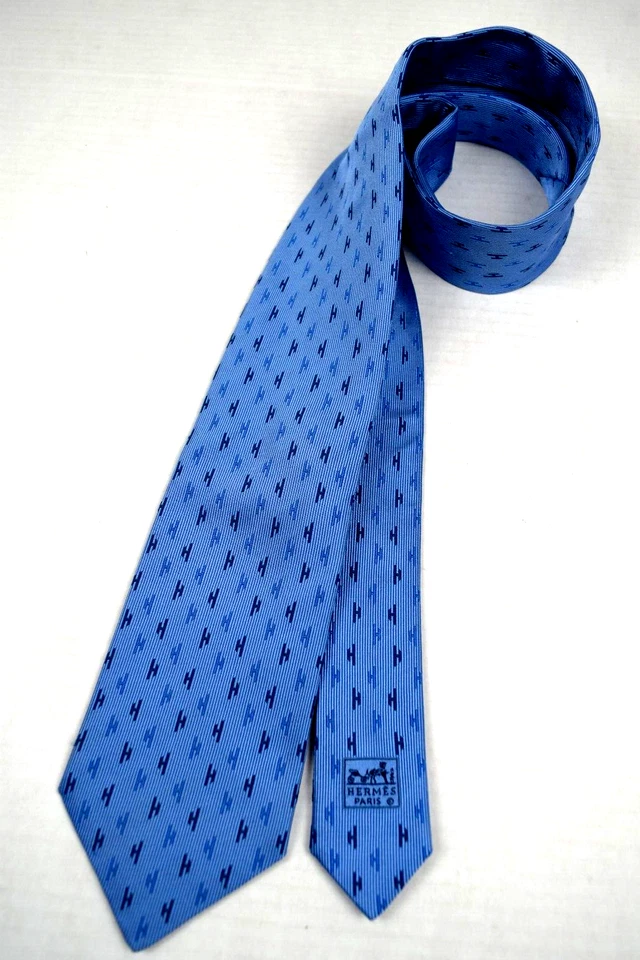 Corbata de cuello de colección Hermes años 70 80 azul yunque foulard clásico ancho corbata 57" x 3,5" Foto 1 de 4