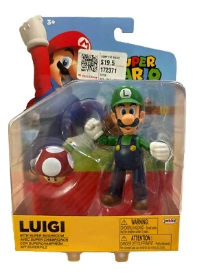 Jakks Super Mario 4" Luigi Figure with Super Mushroom Nintendo Brand New !! - Image 1 of 2
