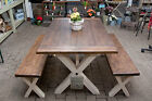 Solid Thick Wood Farmhouse Dining Tables And Benches Cross Legs Handmade