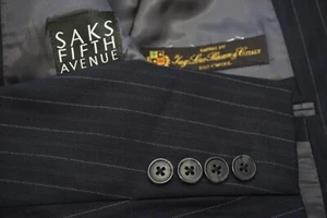 Saks Fifth Avenue Navy Blue Striped Loro Piana S130s Wool 2 PC Suit Sz 42L - Picture 1 of 12