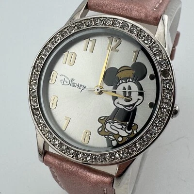 Reloj de cuarzo Disney Mickey esfera mujer plata estrás imitación cuero batería nueva Foto 1 de 4