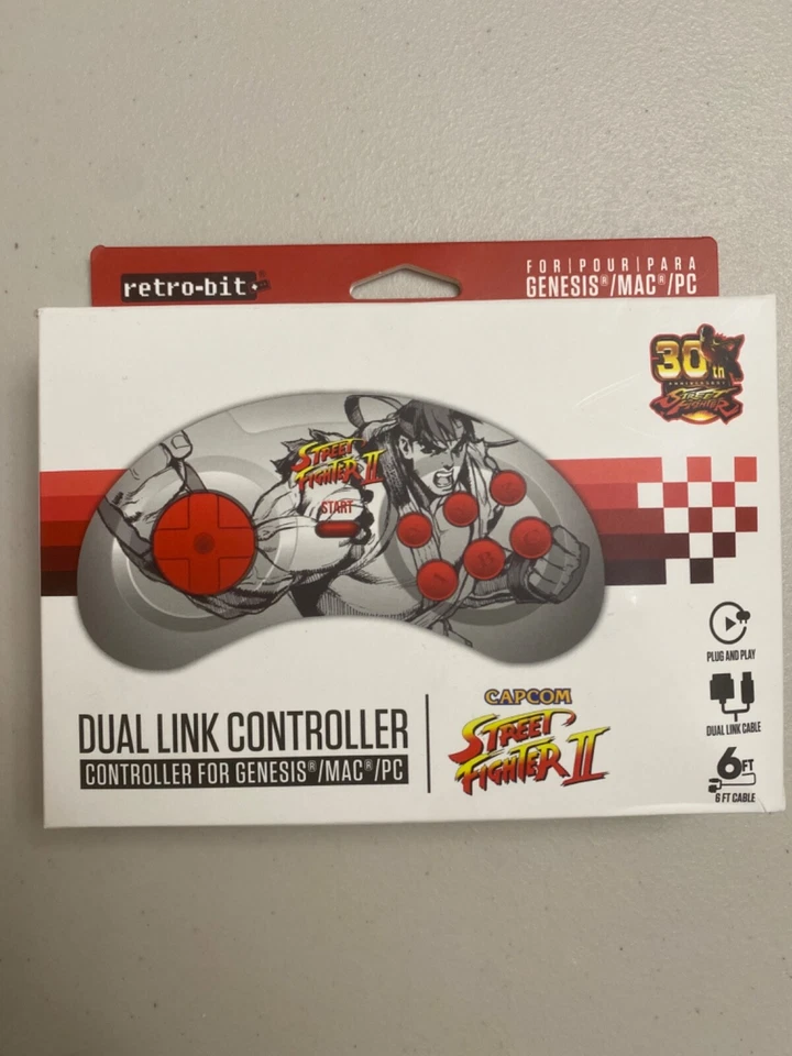 Retro-Bit Street Fighter Ryu Genesis USB Dual Link Controller white Sega PC Mac - Image 1 of 4