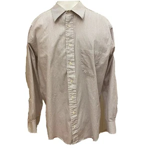 Men's Burberrys of London Brown & White Striped Dress Shirt Size 16.5 / 33 - Picture 1 of 7