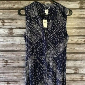 Gap Women's Sleeveless Button-Down Dress Sz S Petite Navy Blue White Floral NWT - Picture 1 of 10