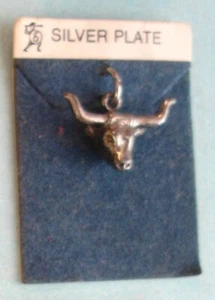 1960's Longhorn Charm SILVER PLATE On Original Card Logo Man w Spear & E Shield - Picture 1 of 1