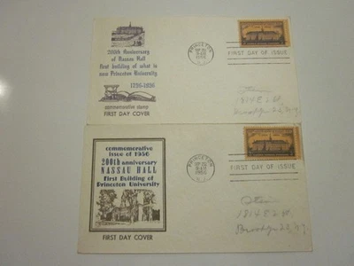 2 US COVER 1956 NASSAU HALL FDC #1083 2 RARE THERMOGRAPHED CACHETS - Image 1 of 3