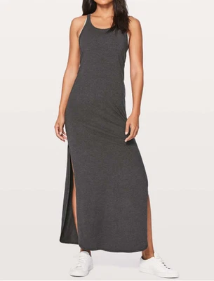 Vestido LULULEMON S Refresh Maxi II Pima Algodón Elastizado Espalda Corredora Abertura Lateral Gris Foto 1 de 4