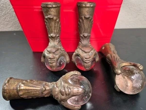 Set- 4 Vintage Metal Cast Iron Glass Ball and Claw Feet Furniture Table Feet - Picture 1 of 11