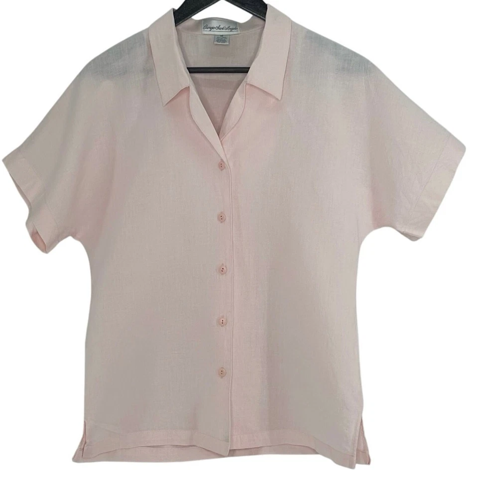 Camisa De Colección Giorgio Sant Angelo Abotonada Mediana Mezcla de Lino Polvo Rosa Suave Niña Foto 1 de 4