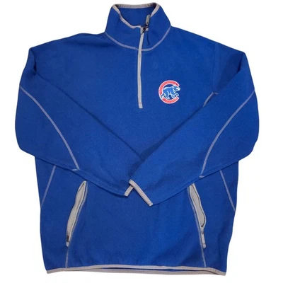 Свитер флисовый синий Chicago Cubs на молнии 1/4 четверти ложный вырез карманы на молнии большой MLB - Изображение 1 из 4