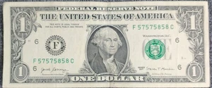 2017- $1 Bill- Repeater Serial #57575858 - Picture 1 of 2