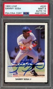 1990 LEAF #220 SAMMY SOSA RC ROOKIE IP 10 AUTO PSA 9 - Picture 1 of 3