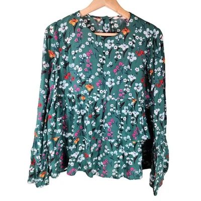ZARA TRAFALUC Verde Floral Campana Manga 5 Botones Cierre Trasero Capas Talla M Foto 1 de 4