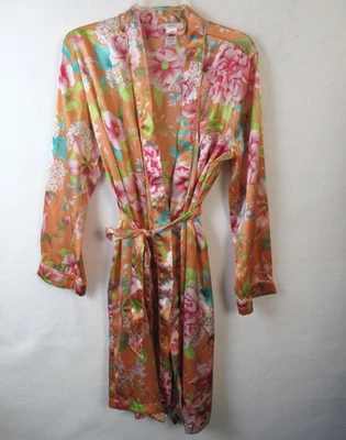 Розовый K халат женщин длинным рукавом подпоясанный оранжевый цветы размер M - Изображение 1 из 4
