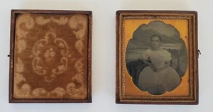 Antique Leather & Velvet Small Picture Frame - Picture 1 of 12