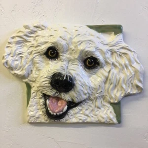 Malteser Bichon Frise Hund Keramikfliese Handarbeit 3D Haustierportrait Sondra Alexander  - Bild 1 von 4