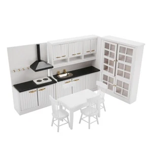 8 Piezas Escala 1:12 Casa de Muñecas Miniatura Muebles de Madera Isla de Cocina Fregadero Juego de Cocina - Imagen 1 de 8