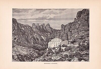 Spain, Spanien, Katalonien - Kloster Montserrat - Stich, Holzstich Um 1895 • 11.80€