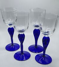 Vintage Estate Cobalt Blue Crystal Handblown Wine / Sherry Glasses Hungary